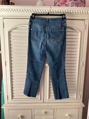 Pilcro and the Letterpress Blue Cropped Slim Jeans with Back Slits